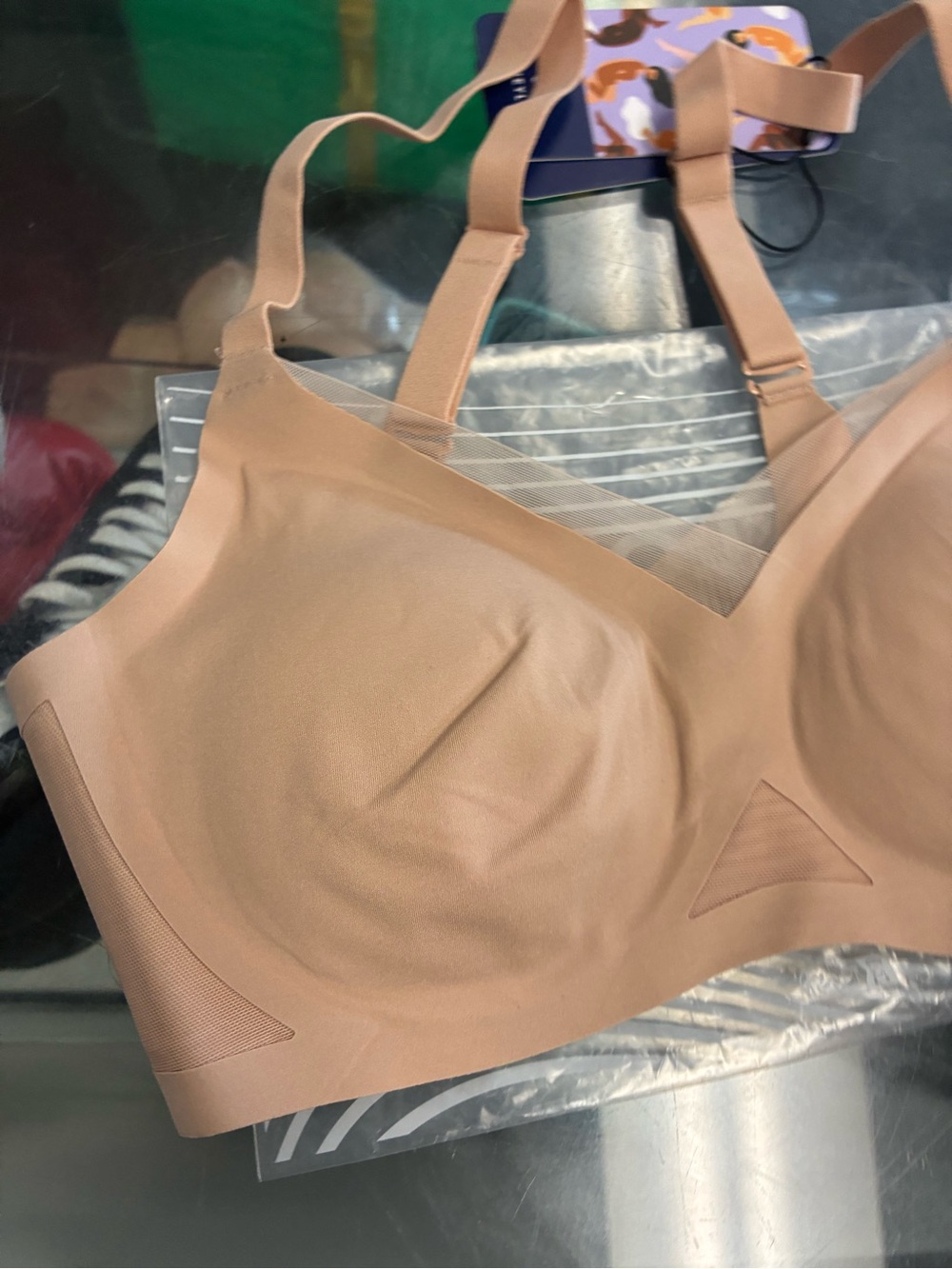 Women’s Honeylove LiftWear Crossover Bra Sand New Sz S++ NWT - Picture 2 of 6
